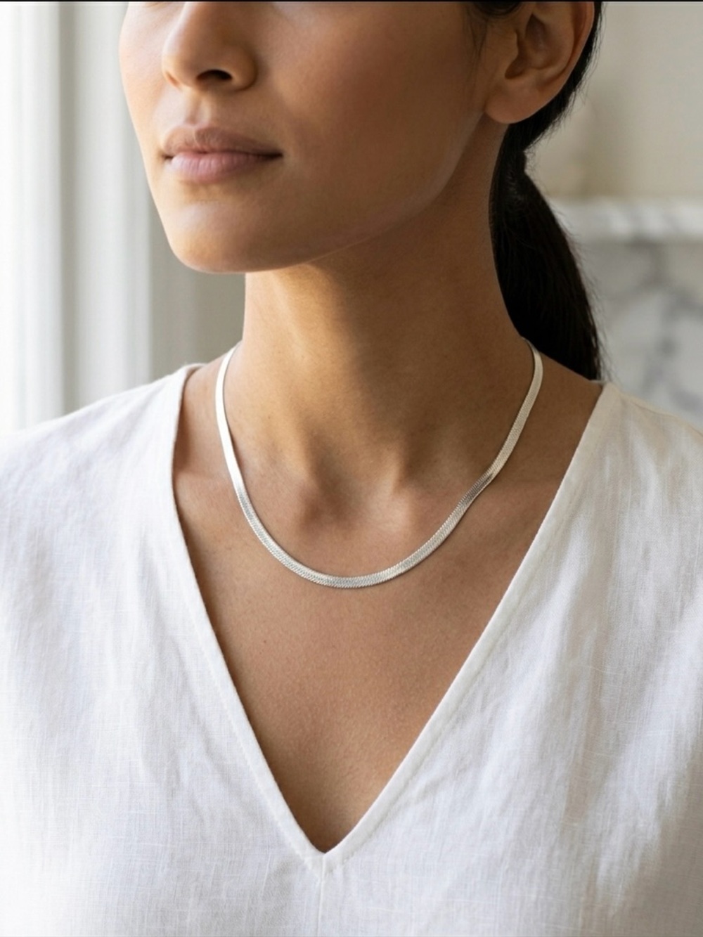 Sterling Herringbone Necklace in Silver - Picture 2 of 6